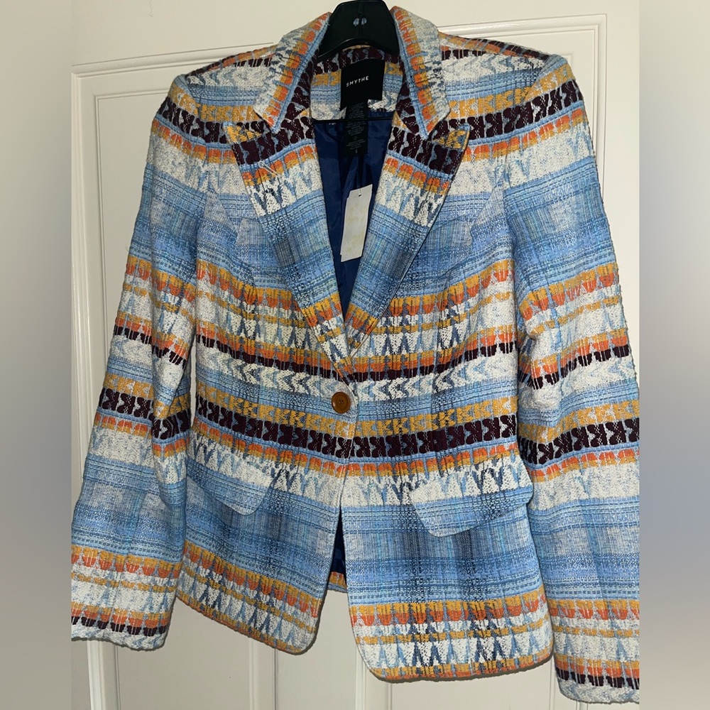 Smythe Blue and Orange Blazer with Geometric Pattern